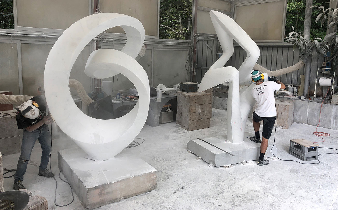 large abstract modern marble sculpture process