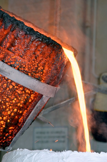 bronze sculpture is cast when molten metal is poured into the mold